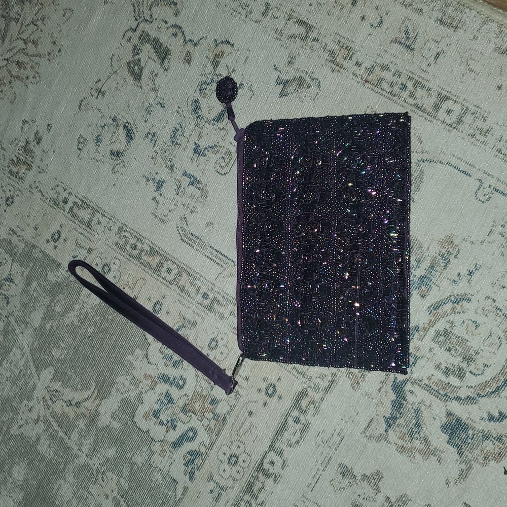 Vintage Amanda Smith Beaded Wristlet Wallet Bag Dark Purple Bridal Prom Wedding